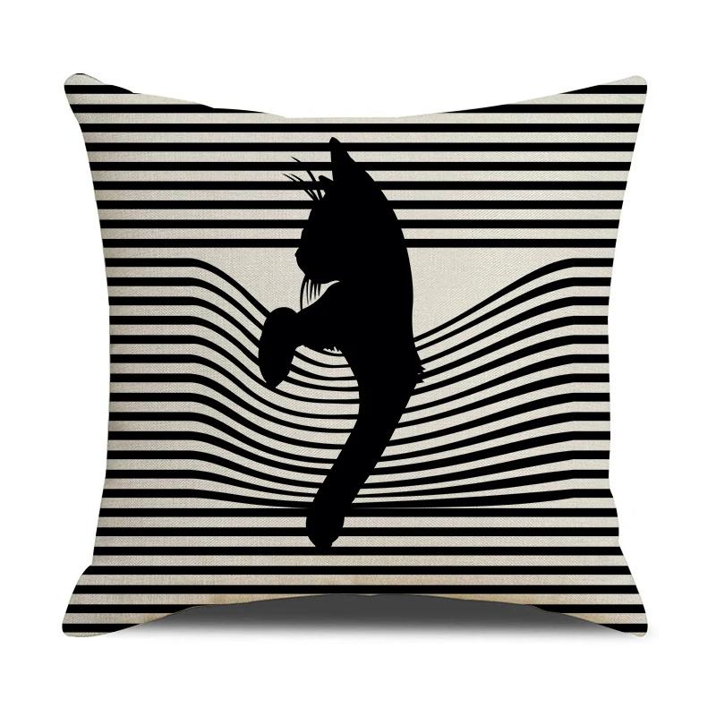 Black And White Cute Cat Printed Cushion Cover Home Decorative Sofa Pillow Covers Coffee Chair Throw Pillow Case Car Pillowcase