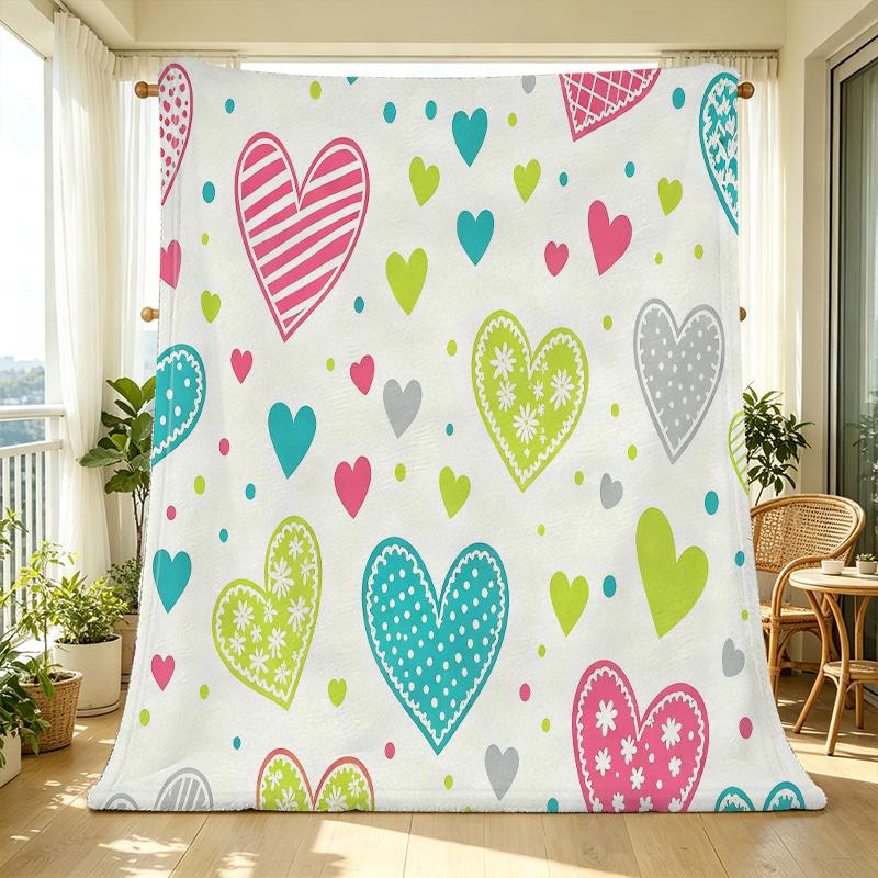 Heart Series Fleece Blanket Soft Warm Cozy Throw with Hemmed Edges, Vibrant Colors, Ideal for Living Room Sofa, Home Lounge, Valentine's Day Gift