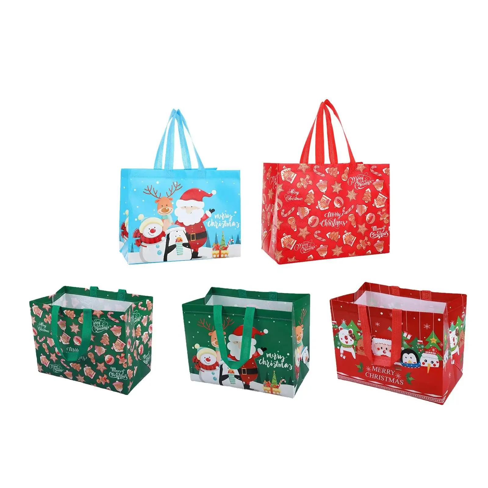

Рождественские большие подарочные пакеты Рождественские сумки-тоут с ручками для продуктовых сумок Рождественские нетканые хозяйственные сумки многоразового использования холщовые