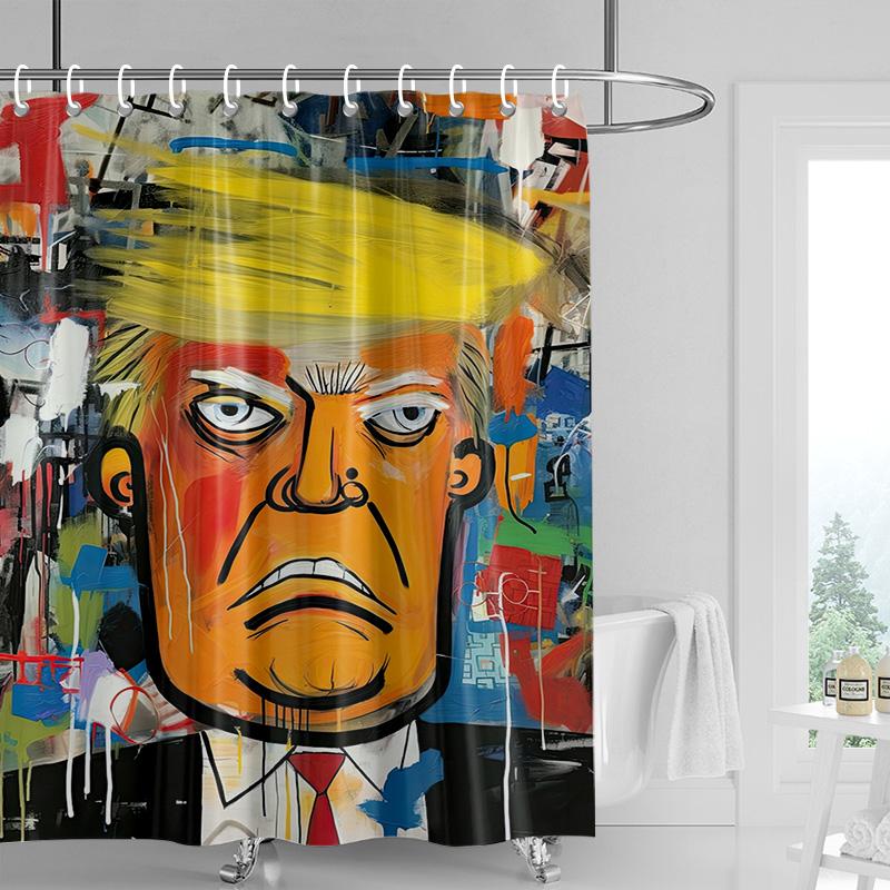 Vintage portrait shower curtain-black and white with orange decoration, distressed texture bathtub shower curtain