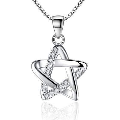 Japanese and Korean Style Zircon Hollow Pentagram Star Graceful Personality Necklace Pendant Women's Silver Plated Necklace
