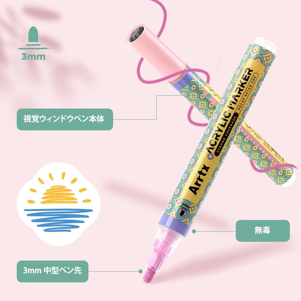 Arrtx 36 Color Acrylic Paint 3mm Medium Tip Acrylic Marker Fast for Rock DIY Craft Making Art Supplies Pens, Pens, Non-Toxic, Water-Based, Drying,