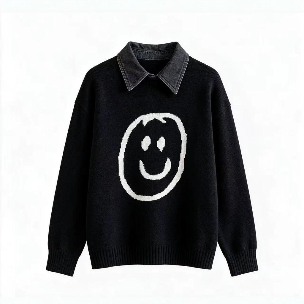 2026 Autumn/Winter Korean Style Smiley Face Sweater - Age-Reducing Cute Casual Versatile Pullover Knit Top