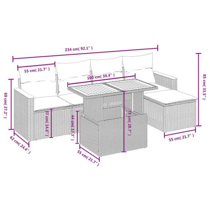 VidaXL Garden Lounge Set with Cushions 6 Pcs, Patio Sofas, Patio Furniture Set, Outdoor Furniture, Grey 3273055
