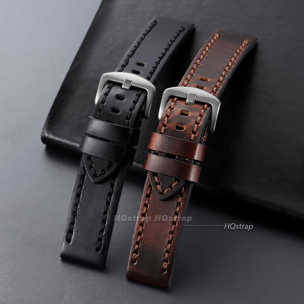 Vintage Cowhide Watch Strap Bracelet Genuine Leather 18mm 20mm 22mm 24mm Watchband Women Men Fashion Watch Band Universal Belt