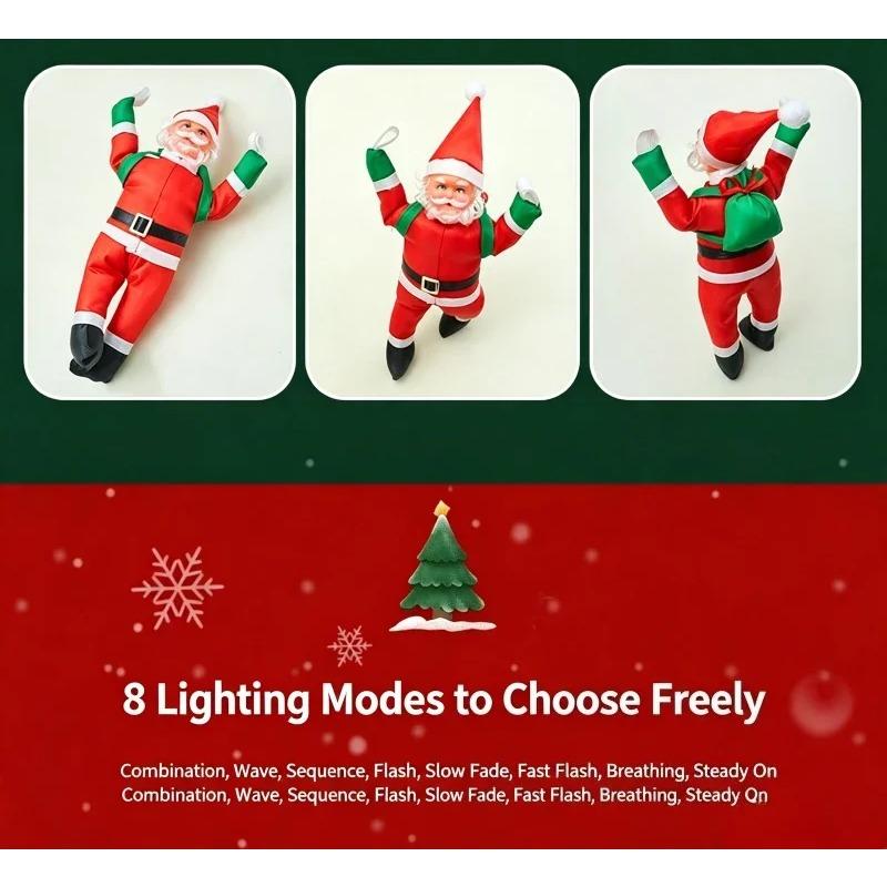 LED Christmas Parachute Light with Santa Claus Hanging Xmas Lamp for Outdoor Roof Balcony Porch Fence Tree Home Holiday Party Decor Ornaments
