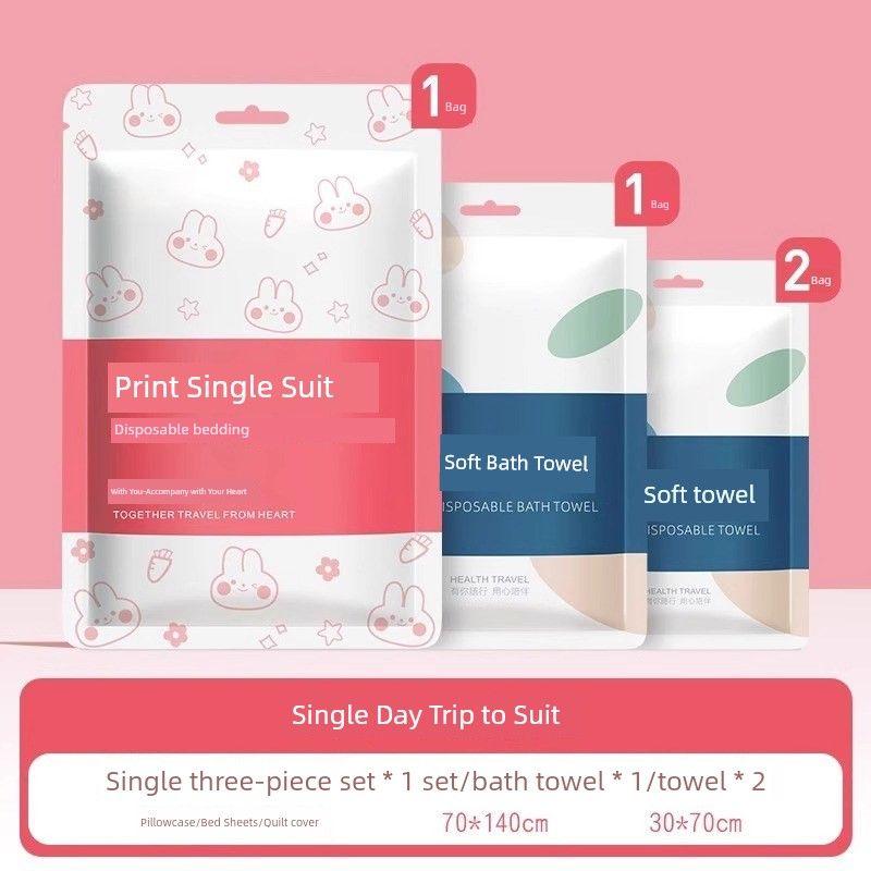 

Hotel Disposal Bed Sheet Duvet Cover Pillowcase Quilt Cover Four-Piece Set Travel Travel Double Thick Bedding Dirt-Proof Neutral Single Day Tour]