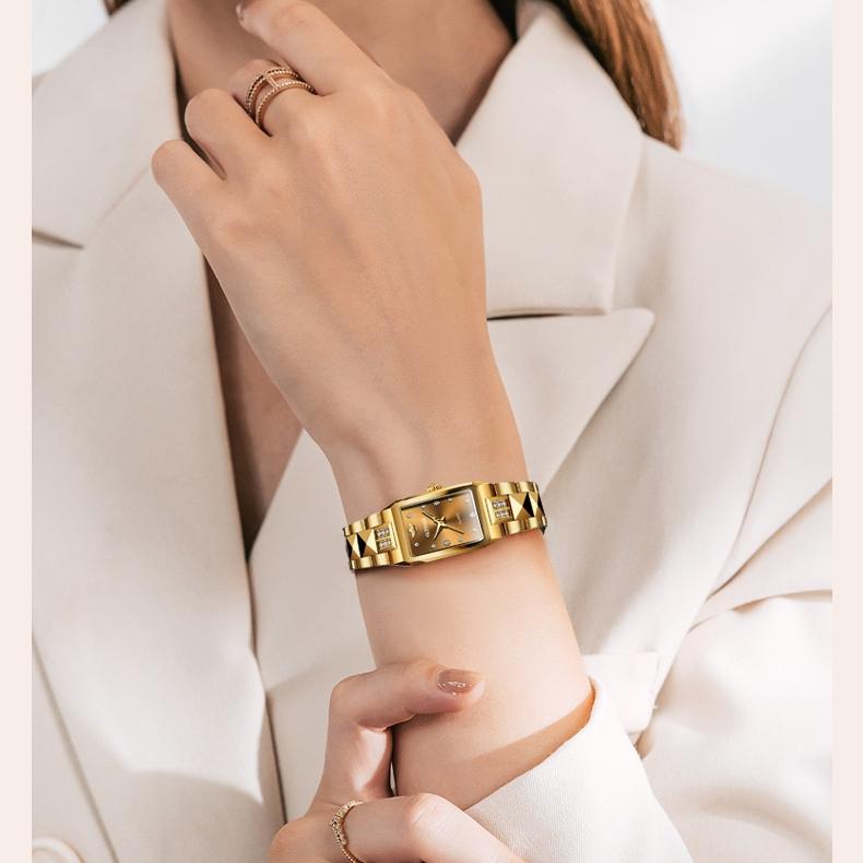 OUPINKE Markenuhren Diamantbesetzt Wasserdicht Kleine Quadratische Quarz-Damenuhr Damenuhr