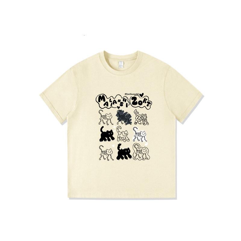 Pure cotton American retro short-sleeved t-shirt women's new popular design sense niche loose large size cartoon trendy top