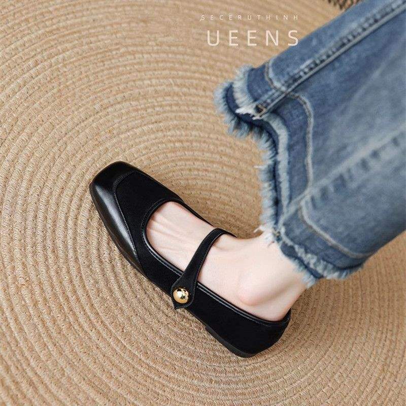 

2025 Spring and Autumn Flat Bottom Mary Jane Shoes Soft Sole One Word Commuter Versatile Single Shoes Women Soft Leather Doudou Shoes Women 35