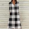 Women's Summer Casual V-Neck Button Retro Polka Dot Print Three-quarter Sleeve Long Dress With Pockets