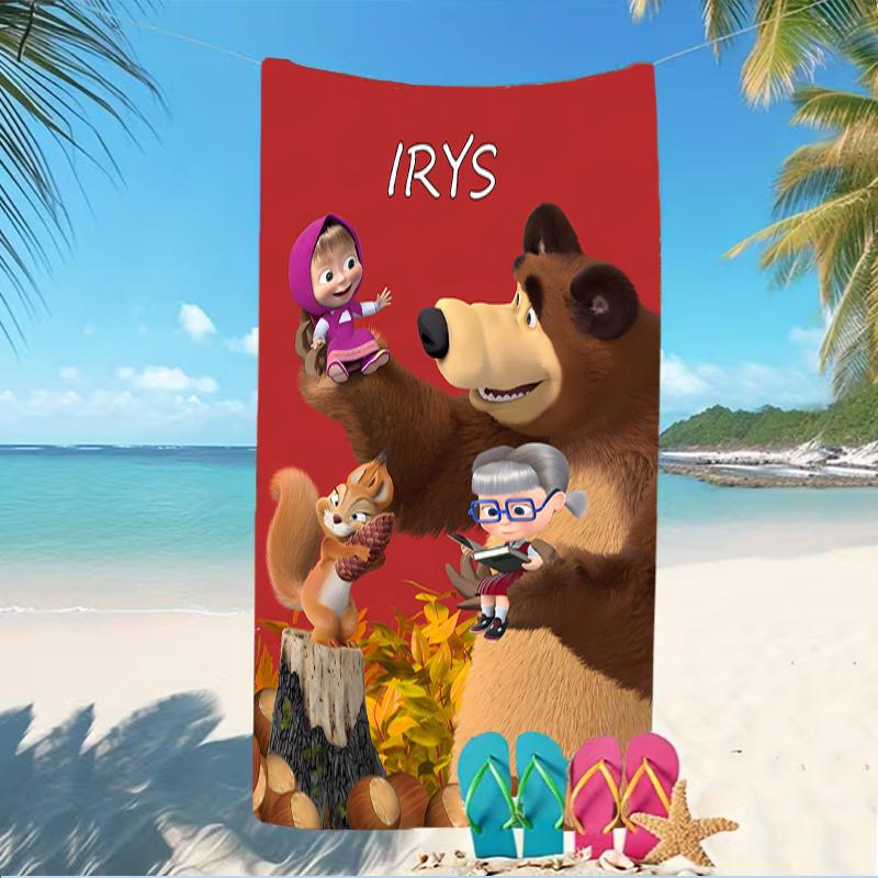 Customizable personalized beach towels Masha and the Bear themed designs.Suitable for the beach, yoga, sports;ideal as beach accessories