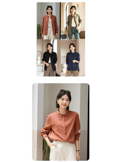 YUN Women's Long-Sleeve Professional Shirt - Autumn 2025 Collection, Elegant Turn-Down Collar, Versatile High-End Commuter Top