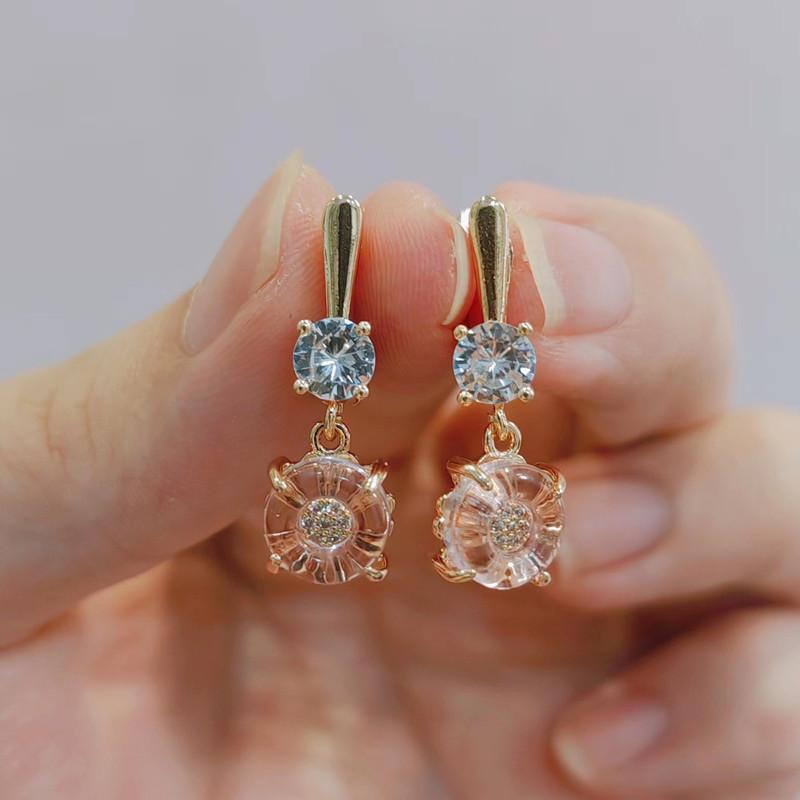 

Модні круглі кришталеві сережки-краплі для жінок 2023, нові золоті весільні заручини, ювелірні вироби, аксесуари рожевий