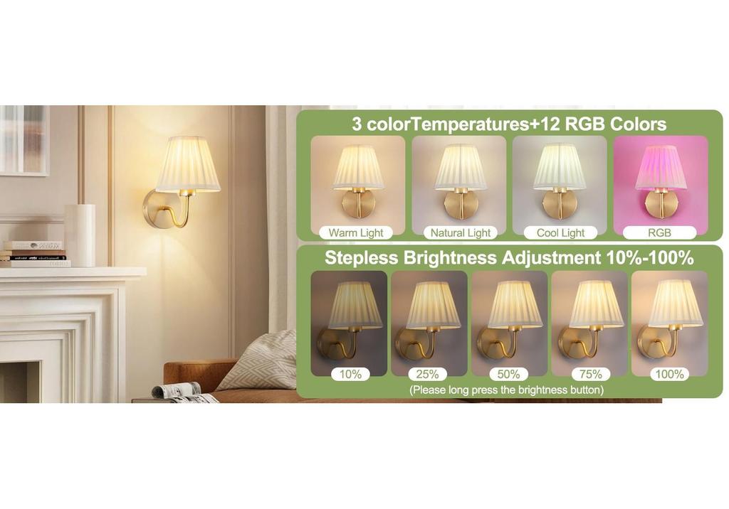 Cross-border Wireless RGB Remote Wall Lamp, American Style for Living Room, Hallway, Hotel Bedside.
