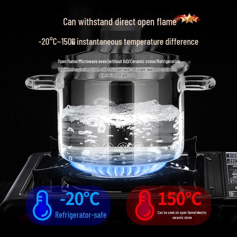 Jidu High-Temperature Resistant Borosilicate Glass Soup and Stew Pot for Gas Flame Cooking