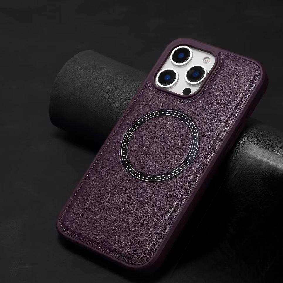 Genuine Leather Case with Magnetic Ring for iPhone 17 Pro Max/16 - Simple Anti-drop Protective Cover
