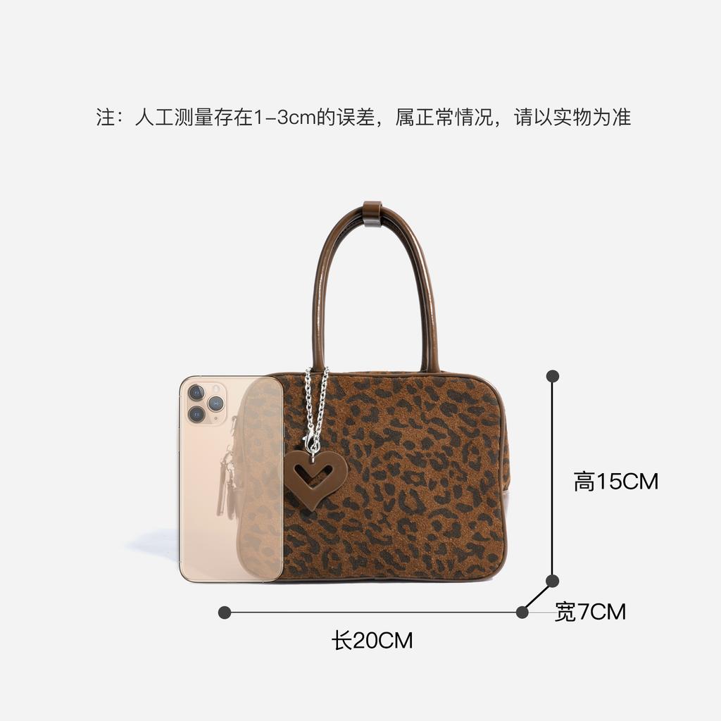 Autumn and winter new leopard print cowhide bag high value bowling bag commuter shoulder crossbody portable small square bag