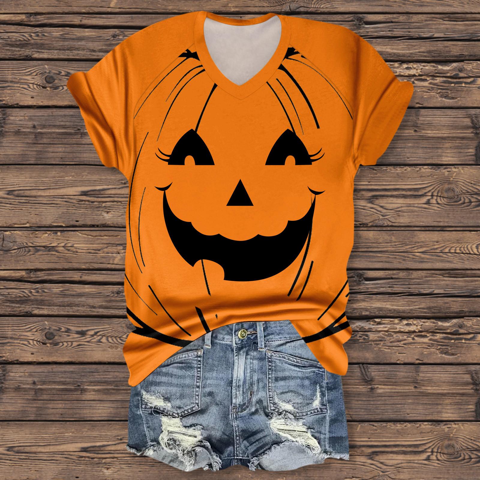 

Женская мода повседневная рубашка с рукавом три четверти и принтом букв на Хэллоуин L