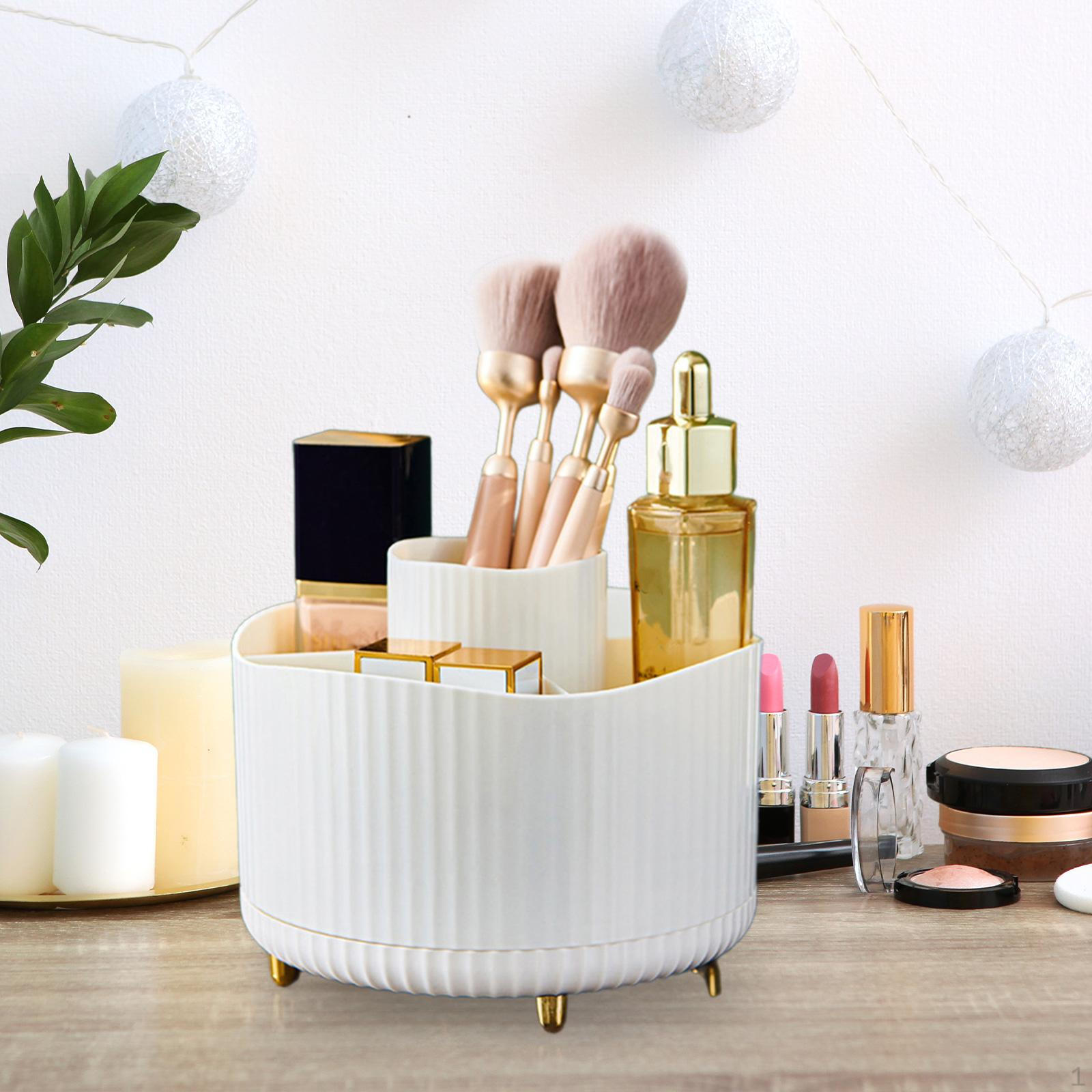 

Вращающийся держатель для кистей для макияжа, настольный ящик для хранения, большой портативный органайзер для косметики белый