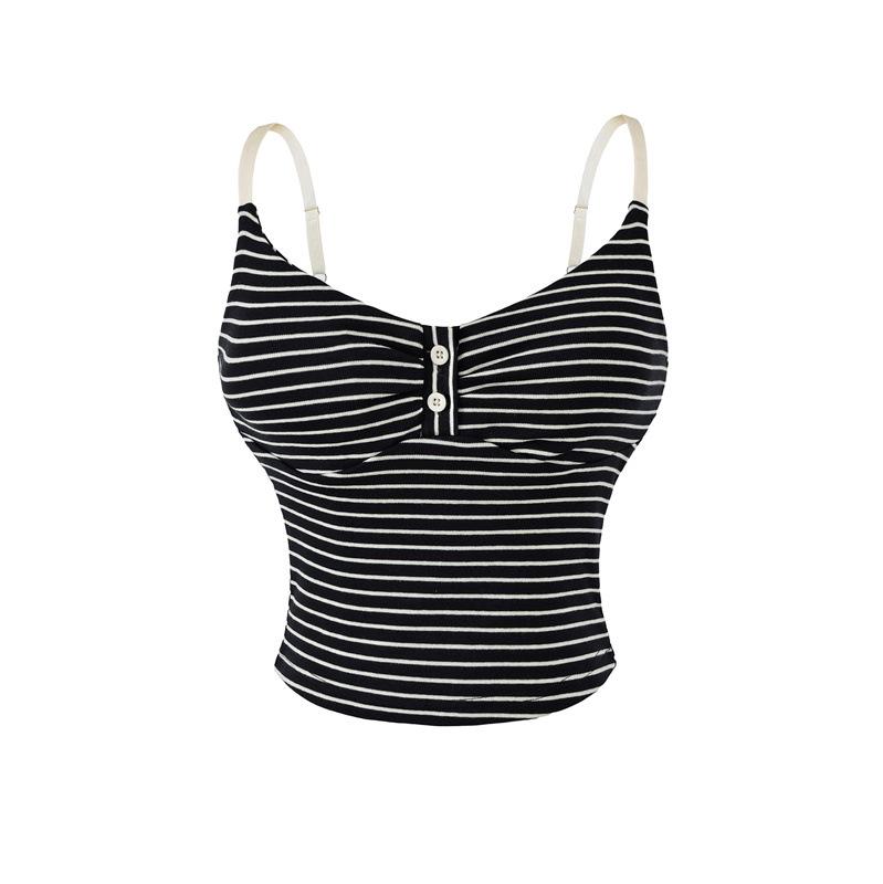 Korean Spicy Girl Striped Camisole: Spring/Summer Slimming Sleeveless Top with Chest Pads in Cotton