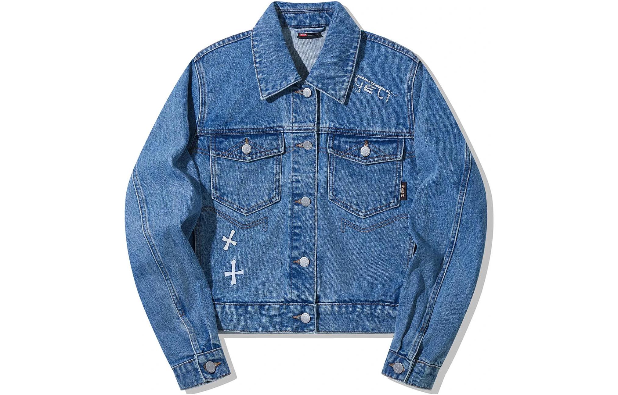 Li Ning Denim Jackets Women s Light Denim Blue Lapel Moderate Straight Fit AJDT534-1 L