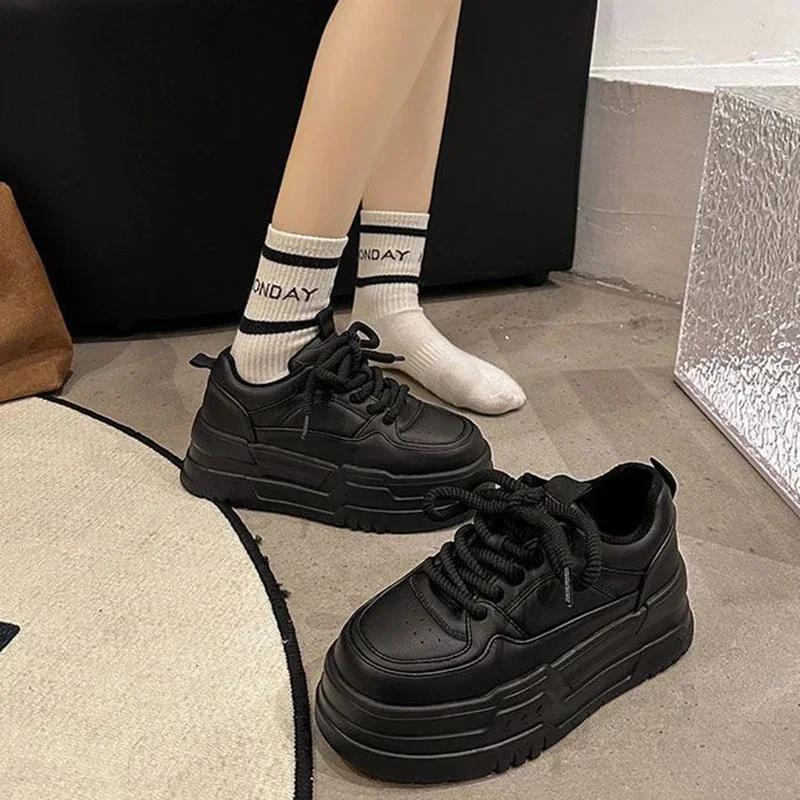 Women's Sneaker Spring Autumn Platform Small White Shoes Round Head Trend Lace-up Fashion Casual Sport Shoes Heightening Tennis