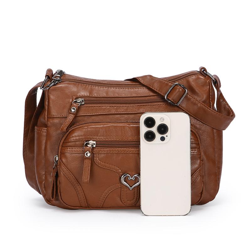 Damen Umhängetasche Große Kapazität Mehrschichtig Weiches Leder Mittelalterliche Muttertasche