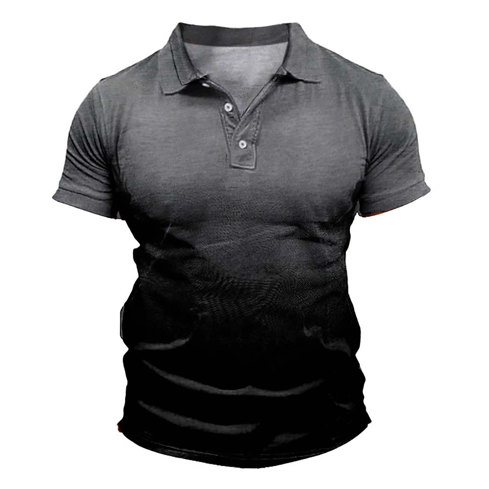 Летний мужской градиентный короткий рукав модные топы пуговицы спортивный трикотажный топ M