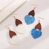 Ethnic Style Temperament Wooden Patchwork Printed Hollow Acrylic Heart Shaped Earrings For Women