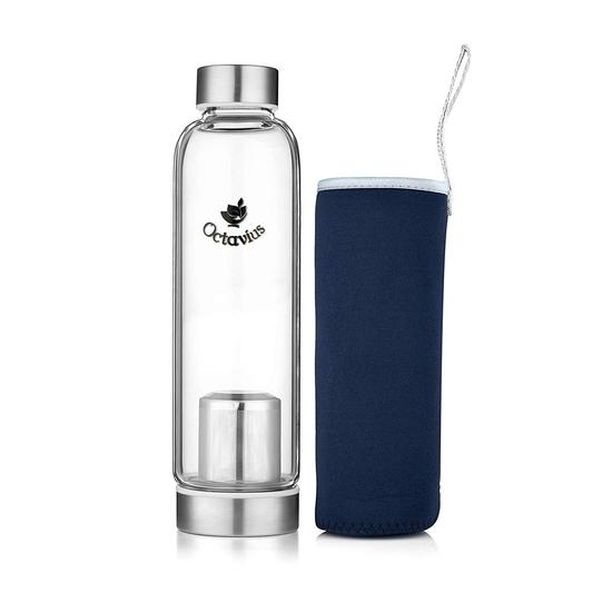 Octavius | Borosilicate Glass Bottle | Green Tea Bottle with Infuser - 520 Ml | Glass Infuser Water Bottle | Tea Filter Strainer (520 ML)