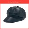 Pu Leather Octagonal Hat For Women Autumn Winter British Retro Newsboy Cap With Sun Protection And Warmth