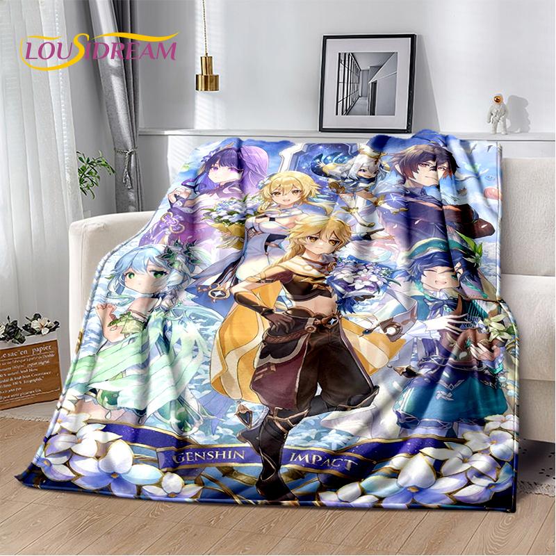 2025 New Cartoon Genshin Impact Character Solo Game Soft Blanket,Soft Throw Blanket for Home Bedroom Bed Sofa Picnic Child Gift
