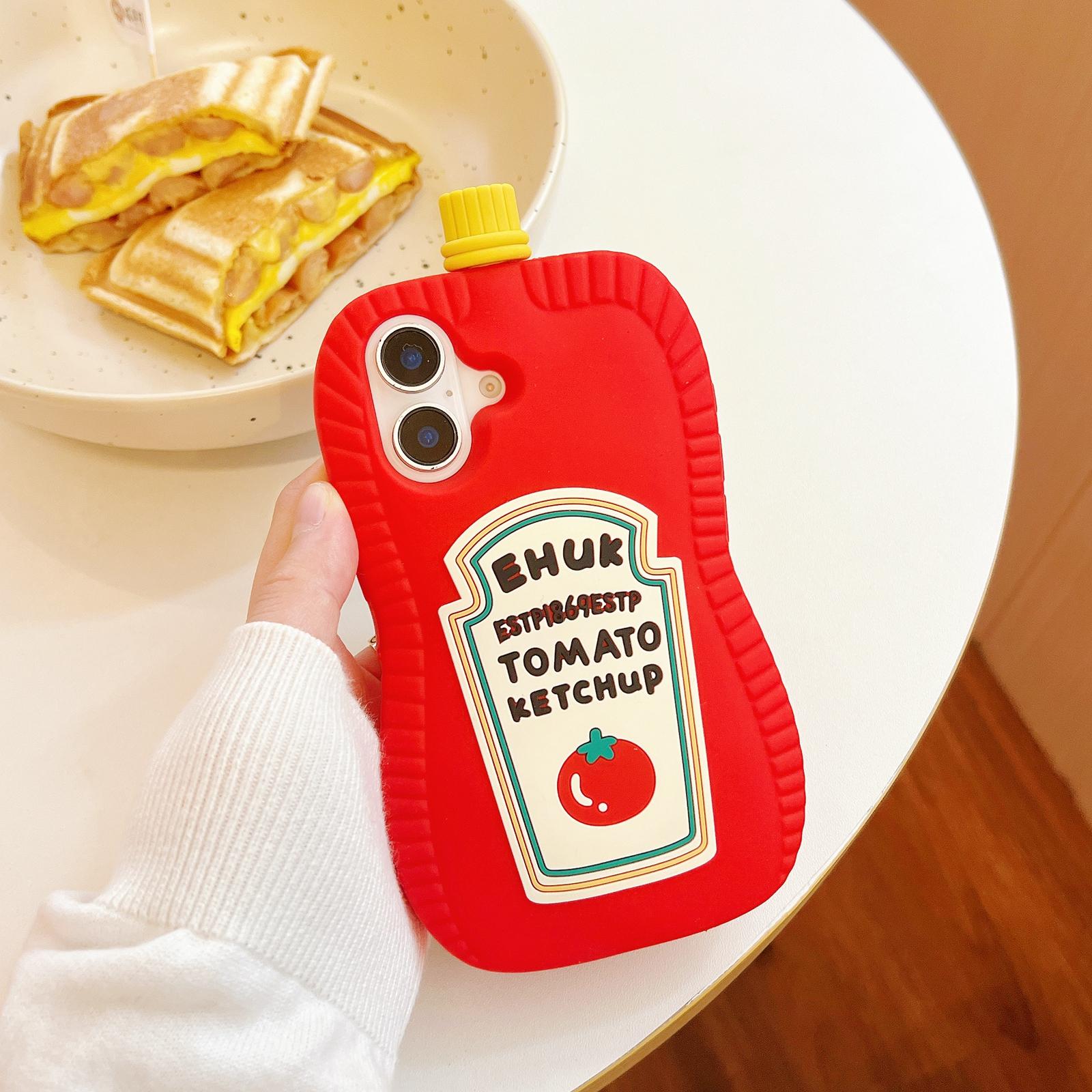 

For iPhone 16 Silicone Case Cute Ketchup Bottle Design Shockproof Phone Back Cover As Shown A