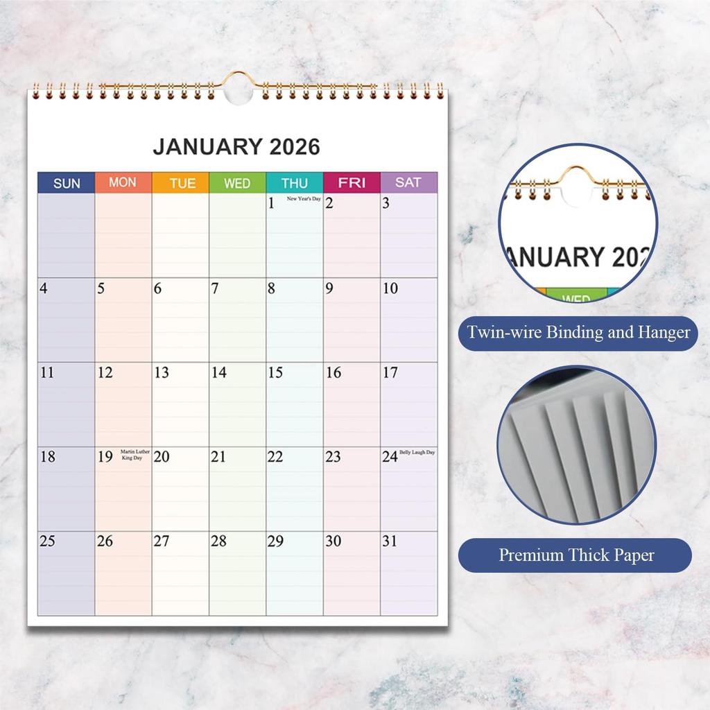 2026 Calendar - Wall Calendar 2026 Monthly Planner from January 2026 To December 2026, 12 Months Calendar with 140 Gsm Premium Paper, Twin-Wire