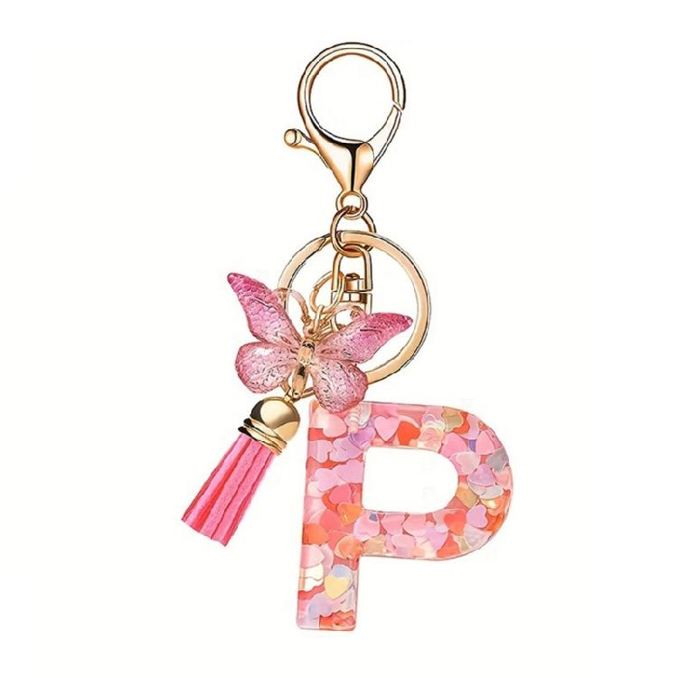 Fashionable Crystal Letter Keychain Sparkling Butterfly Tassels Charm Keyring Ornament for Women Girls Accessories