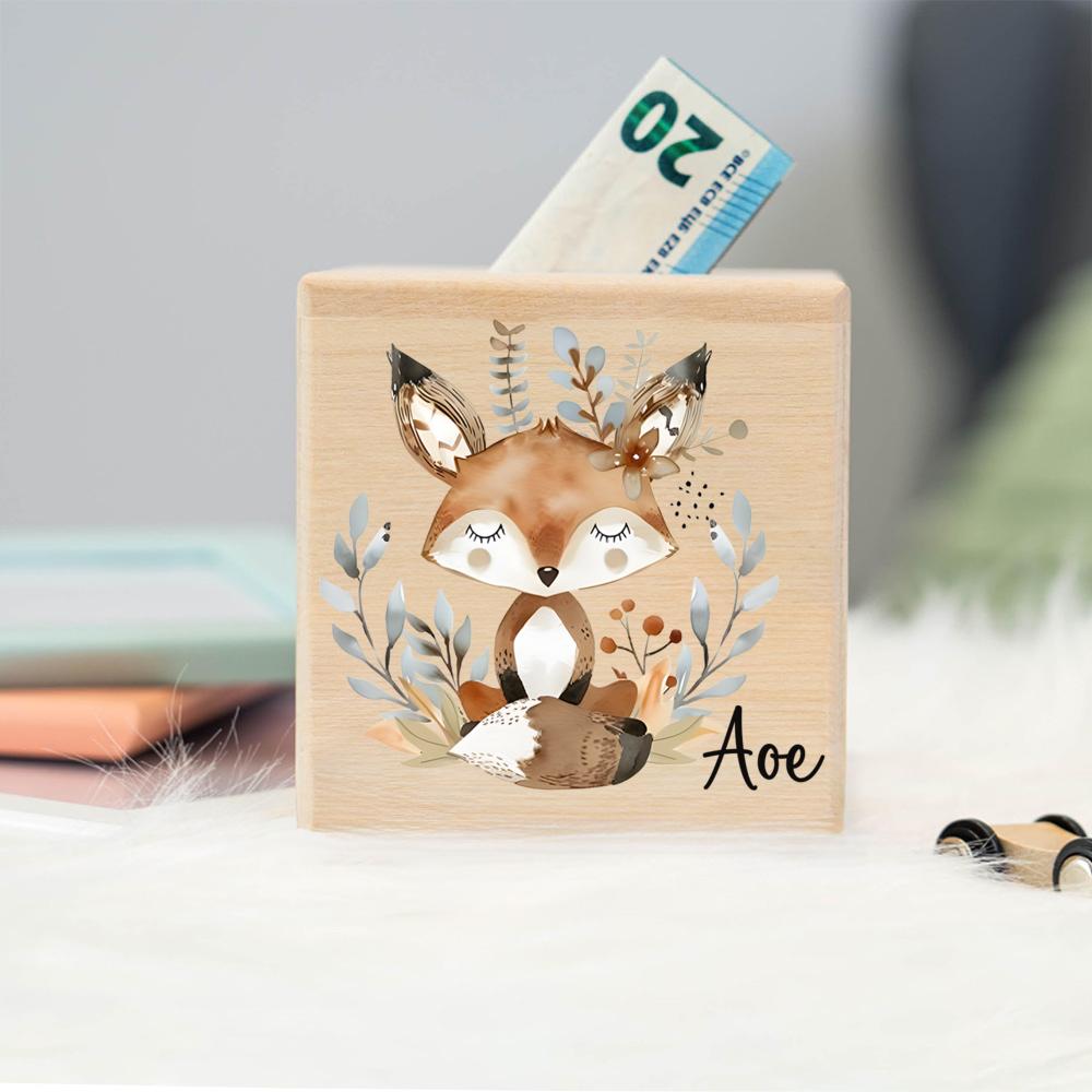 Personalised Piggy Bank Elephant Deer with Name Money Box Coin Collection Boxes Wooden Coin Bank Birthday Holiday Gift for Child