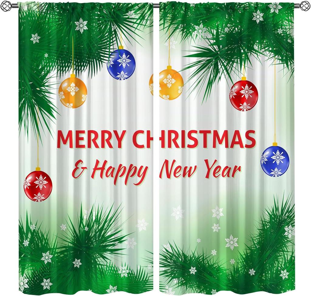 Christmas Curtain Funny Anta Claus Riding Sleigh Delivering Present Ball Winter Print Drapes Bedroom Party Decor For Made Of Polyester