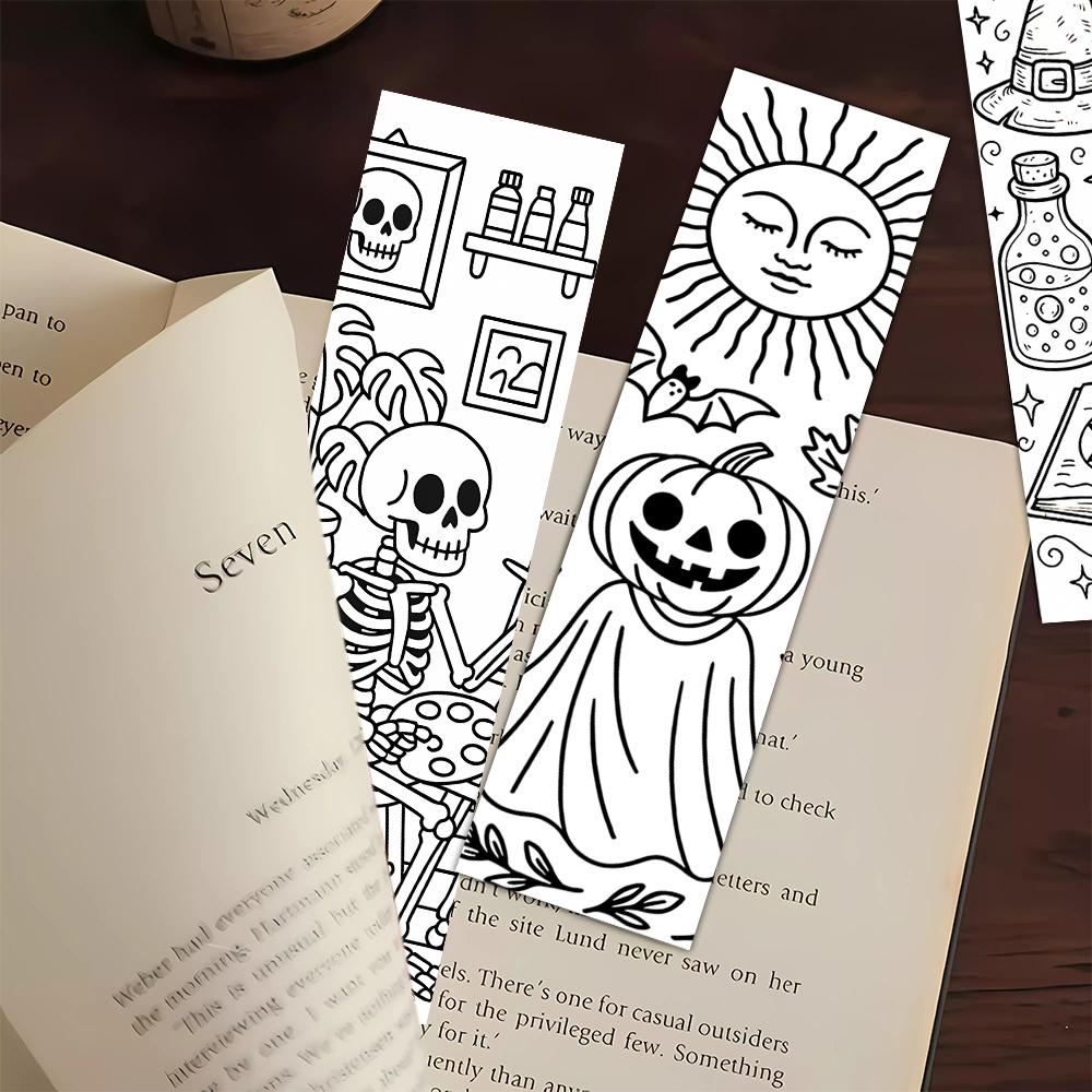 32pcs, Coloring Halloween Bookmarks, suitable for back-to-school season, Christmas, Halloween, teachers, readers, and birthdays.