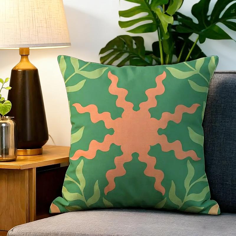 Boho Green Floral Mandala Cushion Cover Peach Skin Retro Sun Throw Pillow Case For Living Room Sofa Bed Couch Home Decor Indoors