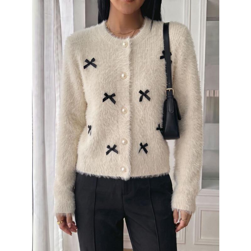 TIFICY Women's Fashion Casual Fall Winter Flower Pattern Print Long Sleeve O-Neck Sweaters