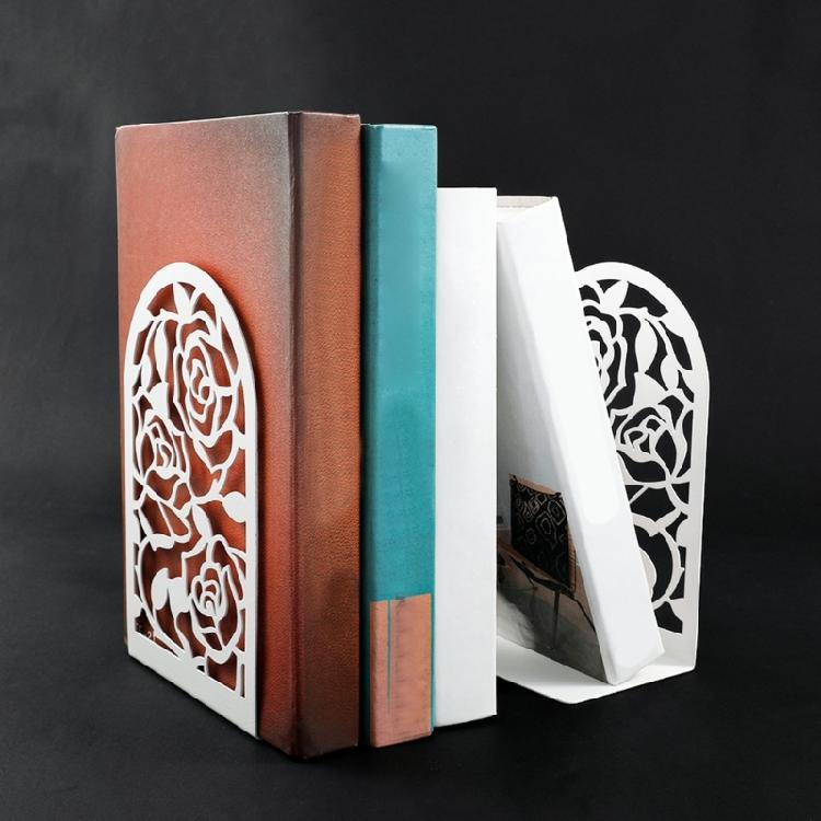 Modern Rose Themed Metal Bookends Easy To Clean Surfaces For Efficient Desktop Organization