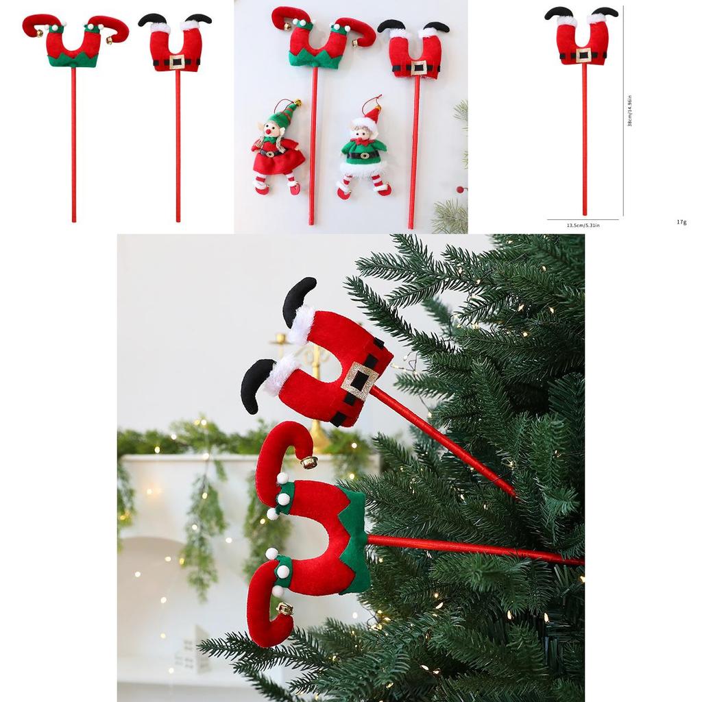 Christmas Elf Leg Santa Claus Plush Figurine With Cartoon Style For Seasonal Tree Decor