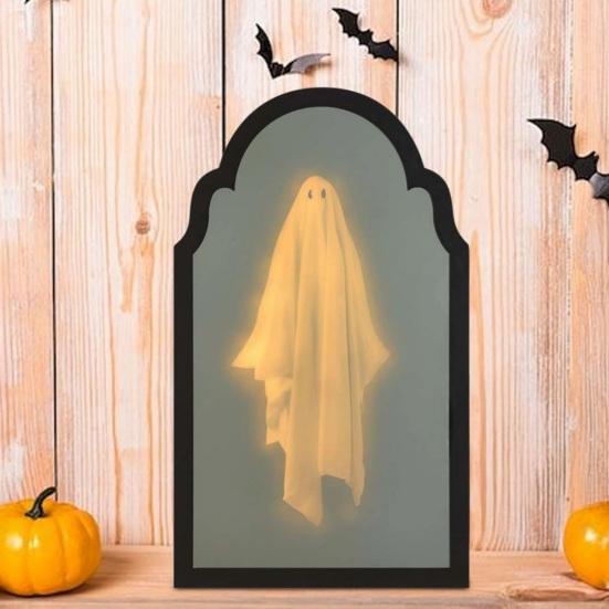 Halloween Hologram Ghost Mirror LED Light Up Spooky Ghost Mirror for Halloween Indoor Outdoor Haunted House Room Decor