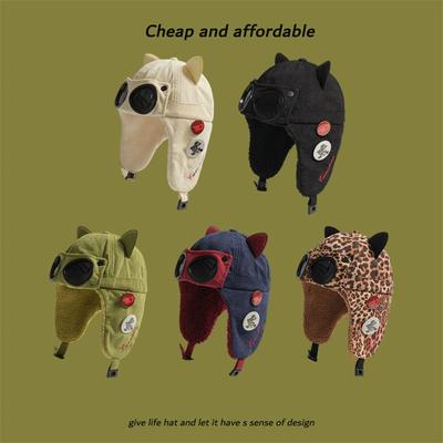 High Quality Niche Winter Cute Sunglasses Pilot Hat Men's and Women's Cat Ears Velvet Ski Ear Protectors Bomber Hats Gorras