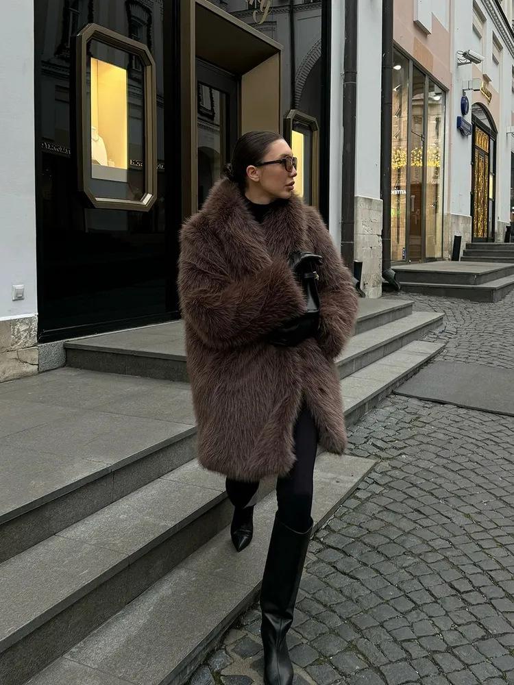 High-Quality Mid-Length Faux Fox Fur Soft Fluffy Coat