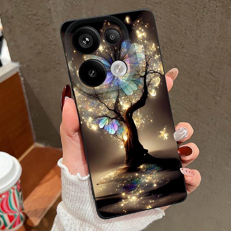 Shining Fantasy Tree Butterfly Pattern Case For Xiaomi Redmi Note 14 13 Pro 5G 4G 12 11 Funda Xiaomi 14T 13T 11T Pro Leather Texture Silicone Cover