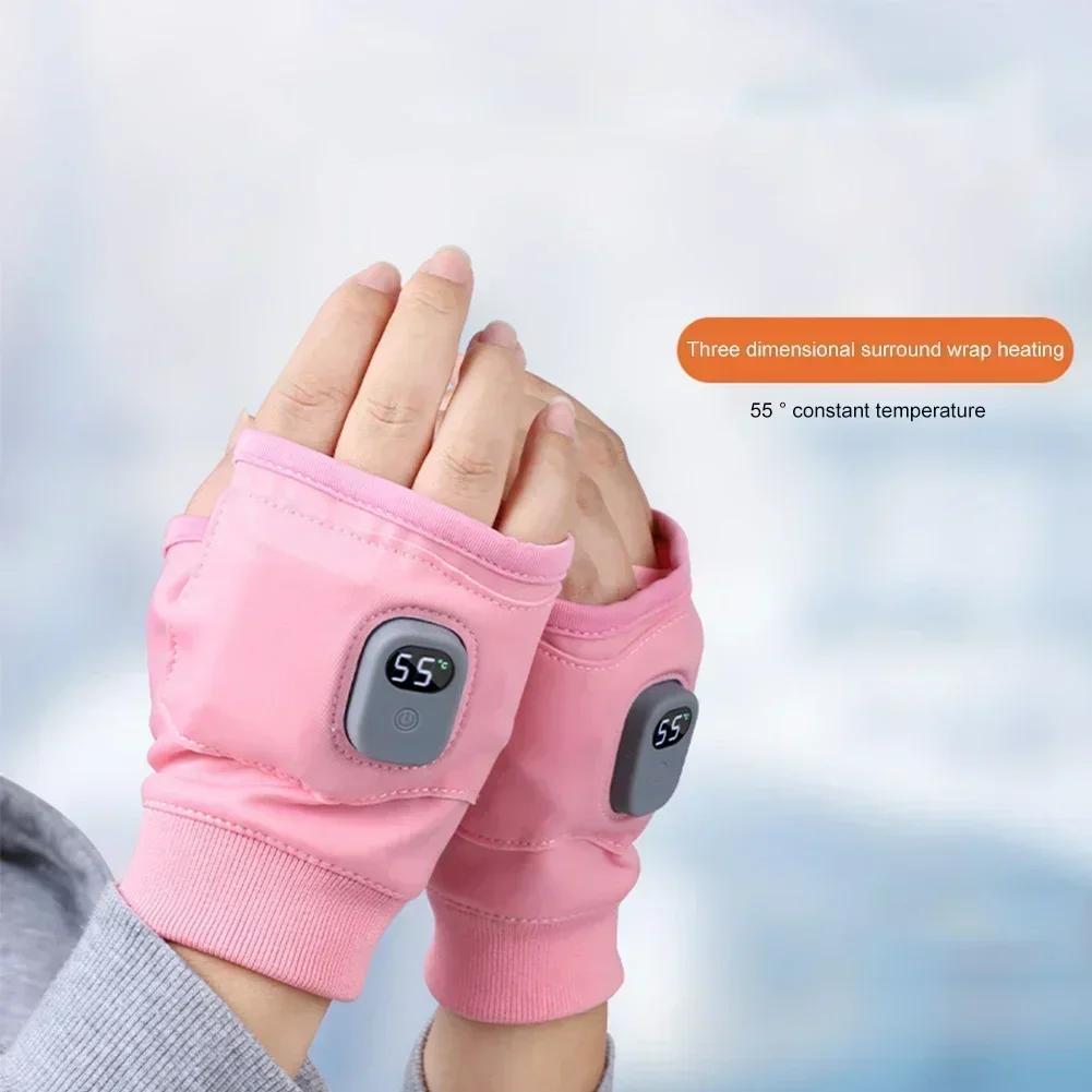 Rechargeable Heated Gloves Thermal Heated Windproof Warm Fingerless for Outdoor Hiking Cycling Winter Sports