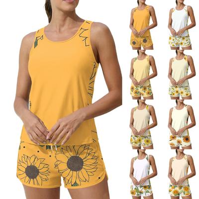 Damen Sonnenblumen-Print Geteilter Badeanzug Sport Badeanzug