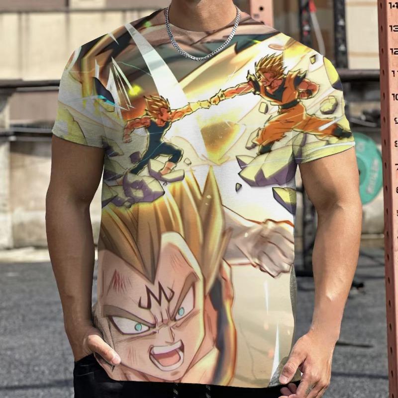 2026 Summer Dragon Ball Retro Fitness T-shirt Men's Oversized 3D Printed Short-sleeved Family Unisex Children's Sports Shirt